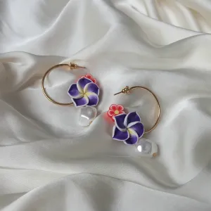 Purple Flower Gold Hoop Earrings - Lightweight Hoop EarringsFlower Earrings,Hoop Earrings In The UK,Cute Earrings,Flower Jewellery In The UK