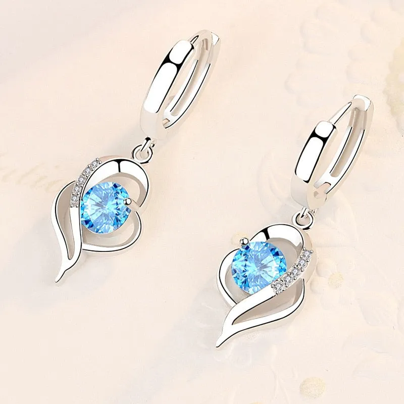 Purple Zircon Earrings 925 Silver Women  Wedding Jewelry