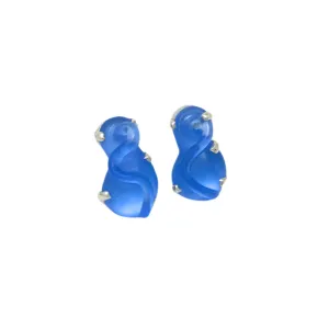 "S" Shape Frosted Glass Earrings, Set in Silver or Vermeil