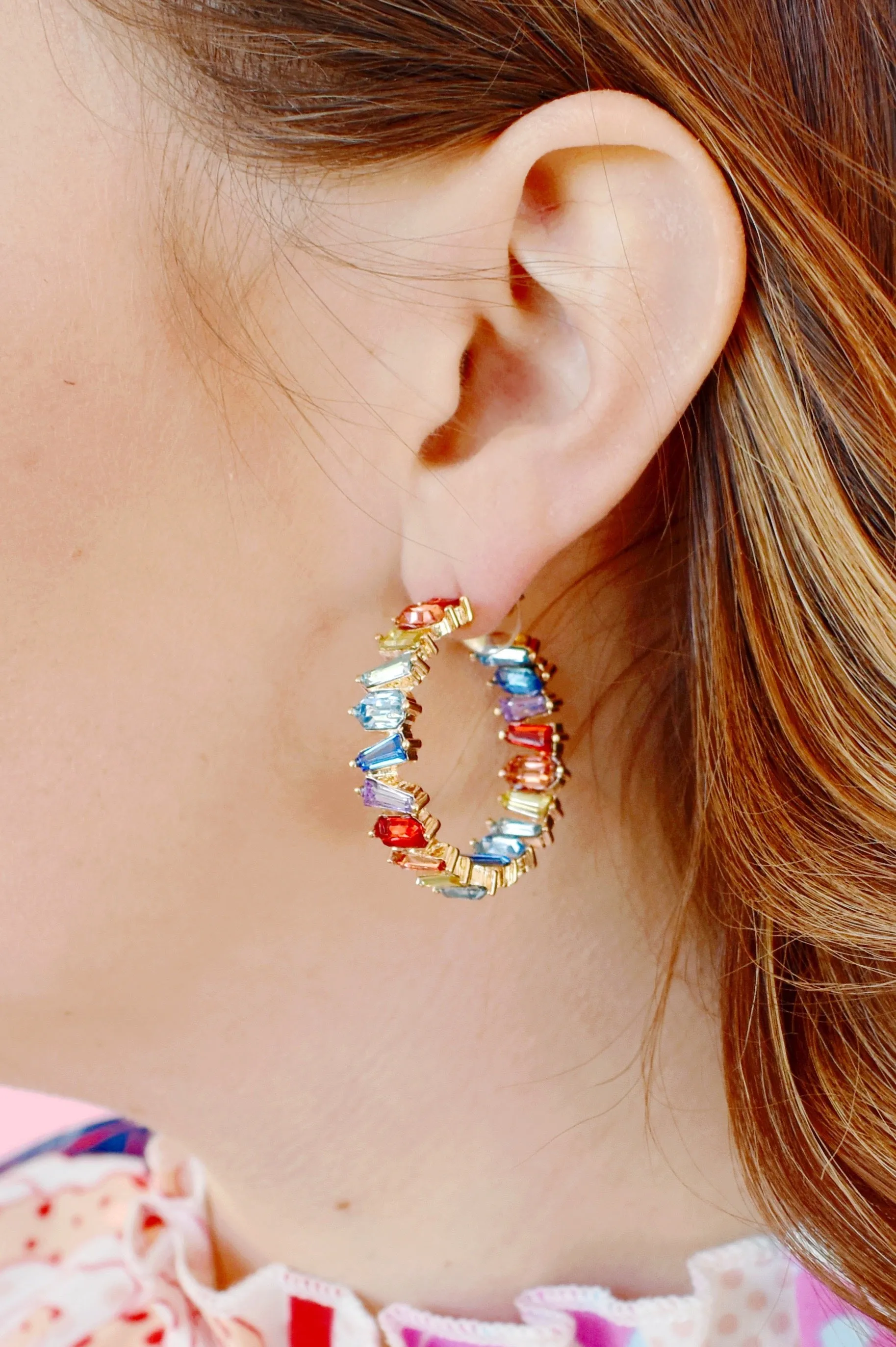 Rainbow Crystal Bead Hoops