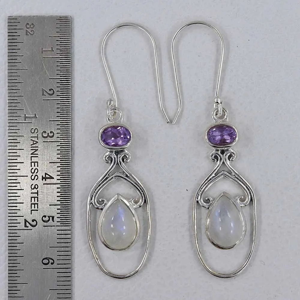 Rainbow Moonstone Silver Earrings