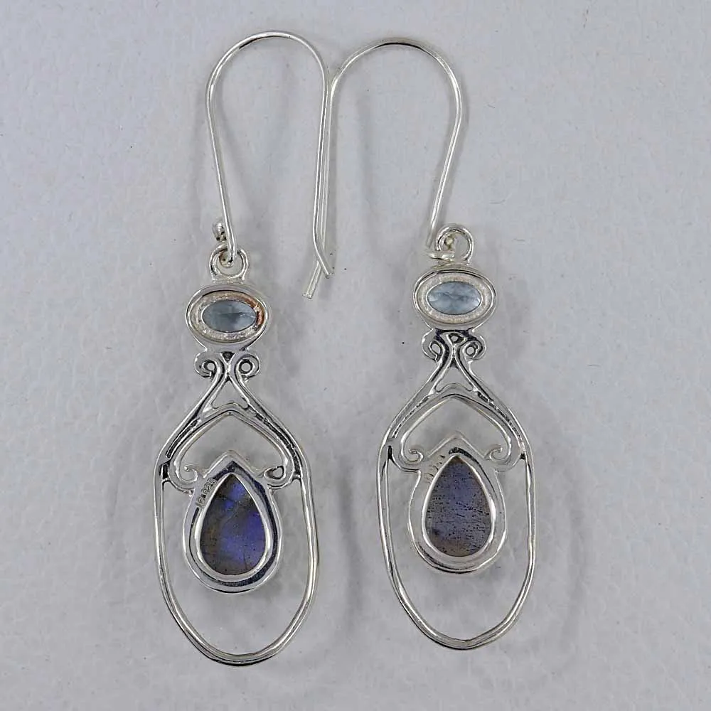 Rainbow Moonstone Silver Earrings