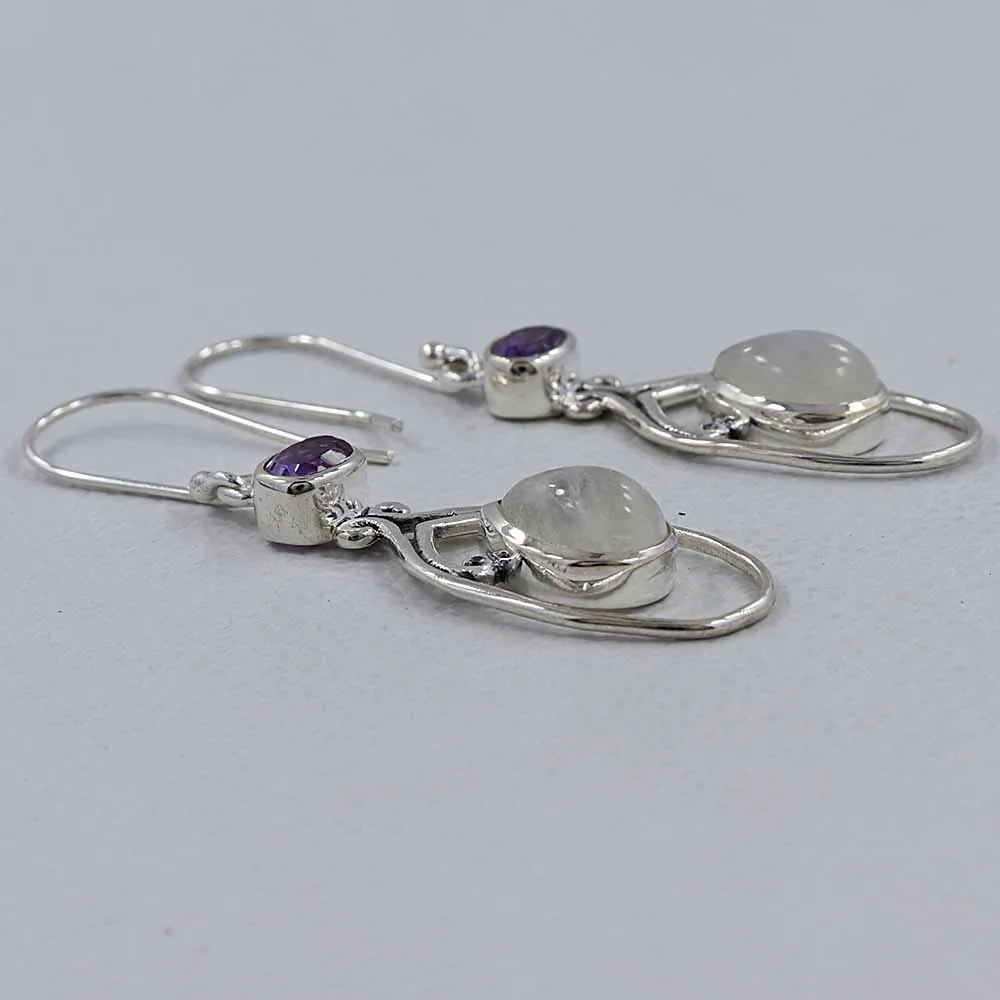 Rainbow Moonstone Silver Earrings