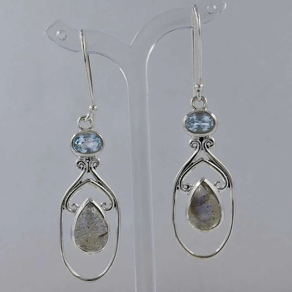 Rainbow Moonstone Silver Earrings