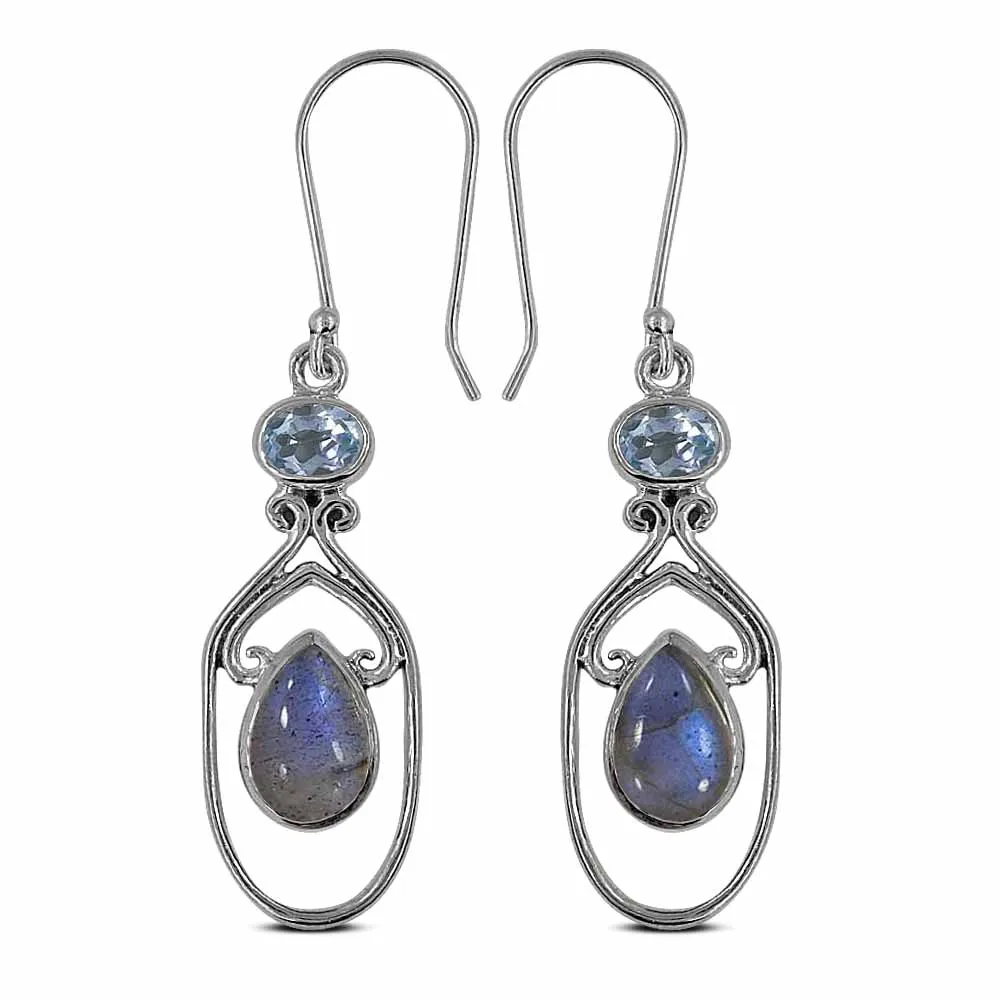 Rainbow Moonstone Silver Earrings