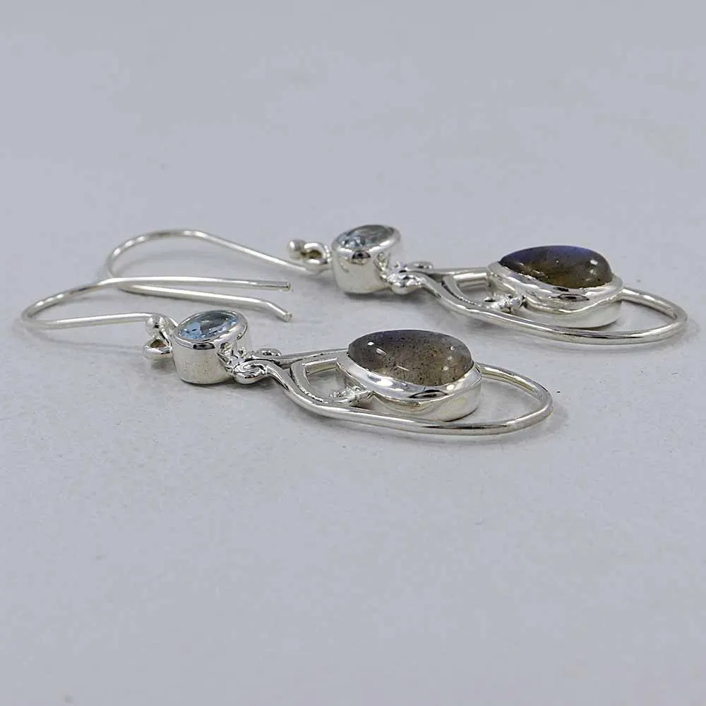Rainbow Moonstone Silver Earrings