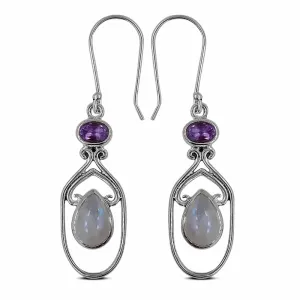 Rainbow Moonstone Silver Earrings