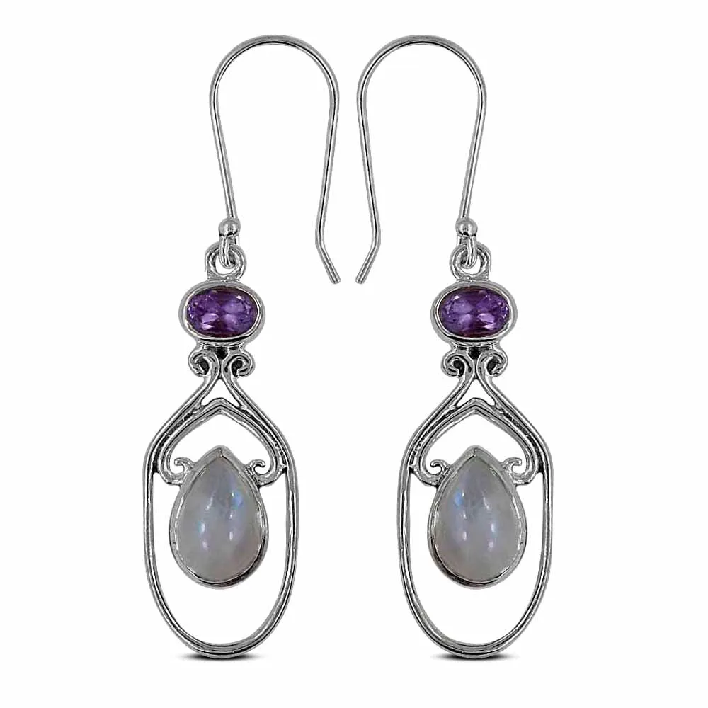 Rainbow Moonstone Silver Earrings