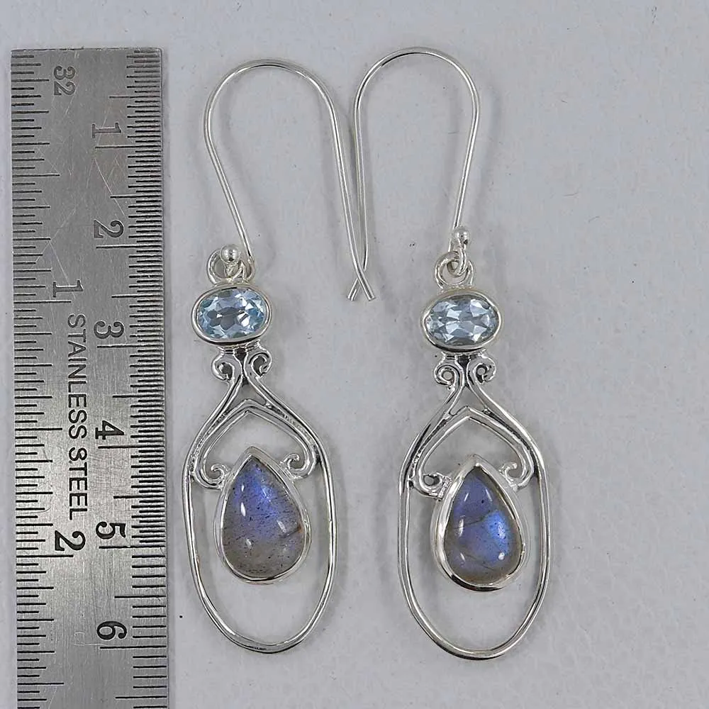 Rainbow Moonstone Silver Earrings