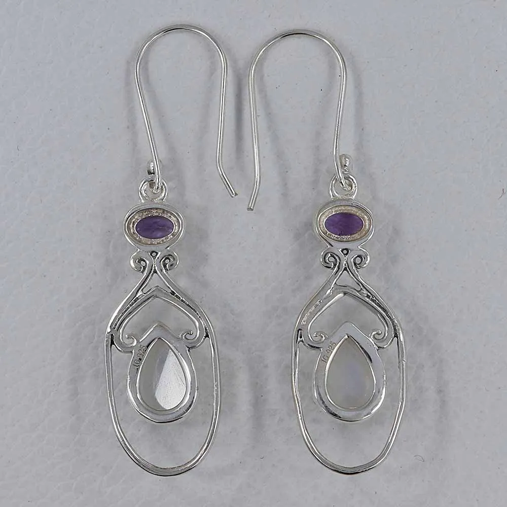 Rainbow Moonstone Silver Earrings