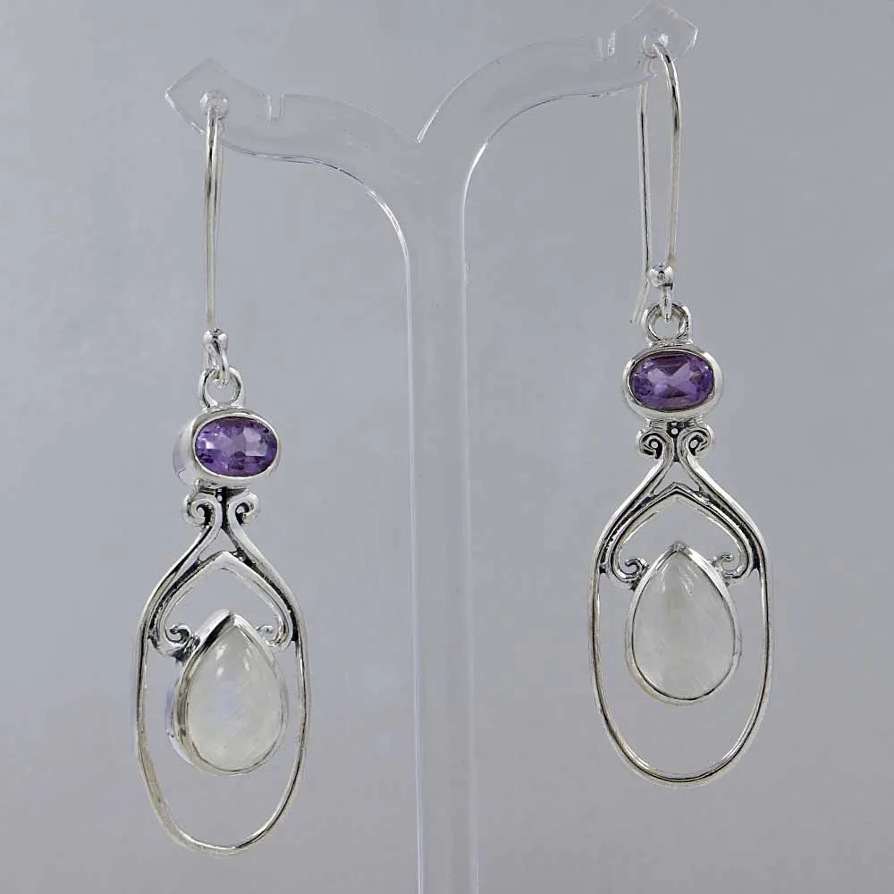 Rainbow Moonstone Silver Earrings