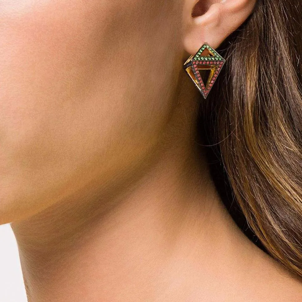 Rainbow Octahedron Earrings