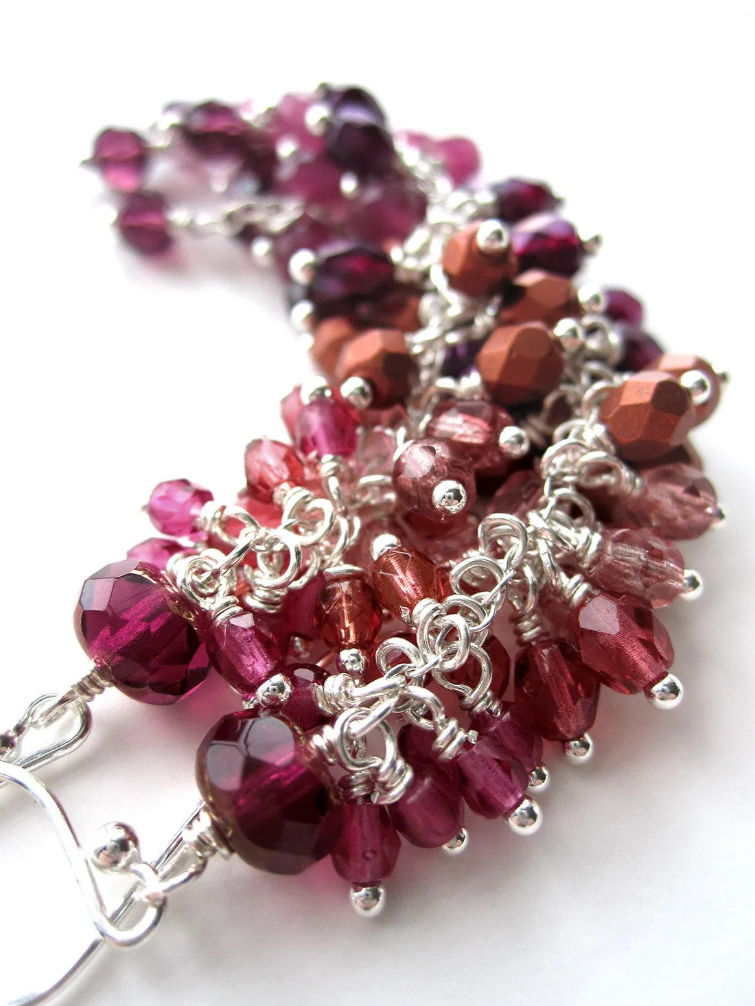 Raspberry Ombre Garland Earrings - Gradient Magenta and Purple