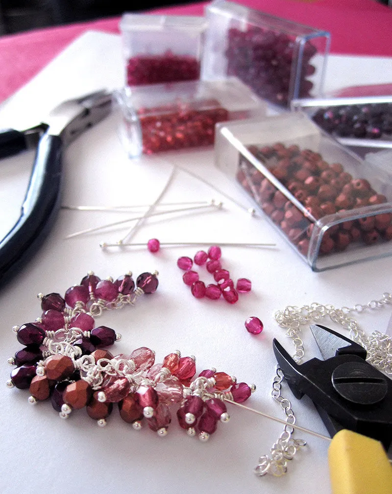 Raspberry Ombre Garland Earrings - Gradient Magenta and Purple