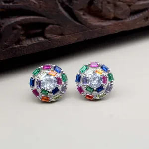 Real Solid 925 Silver CZ Stud Platinum Finish Earring