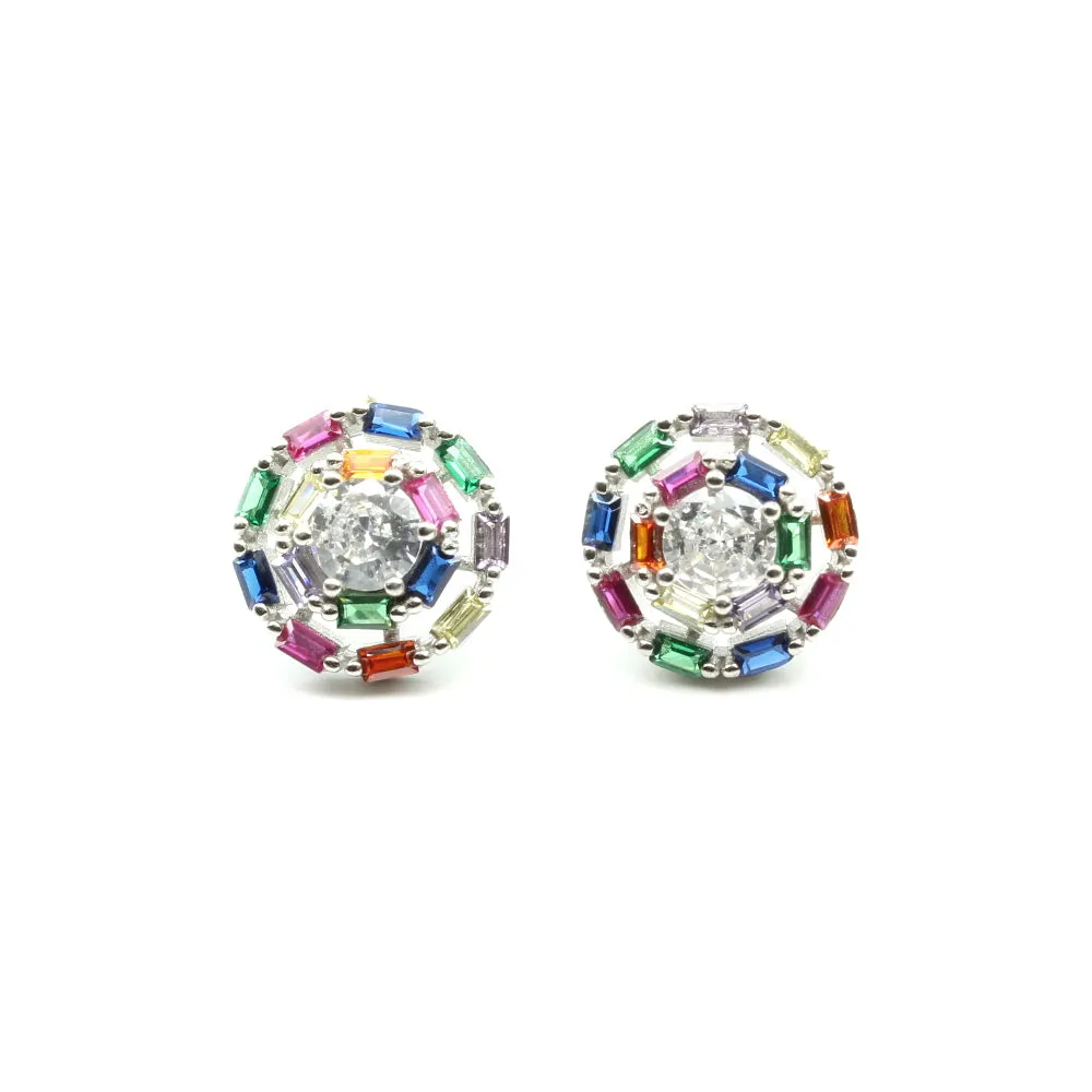Real Solid 925 Silver CZ Stud Platinum Finish Earring