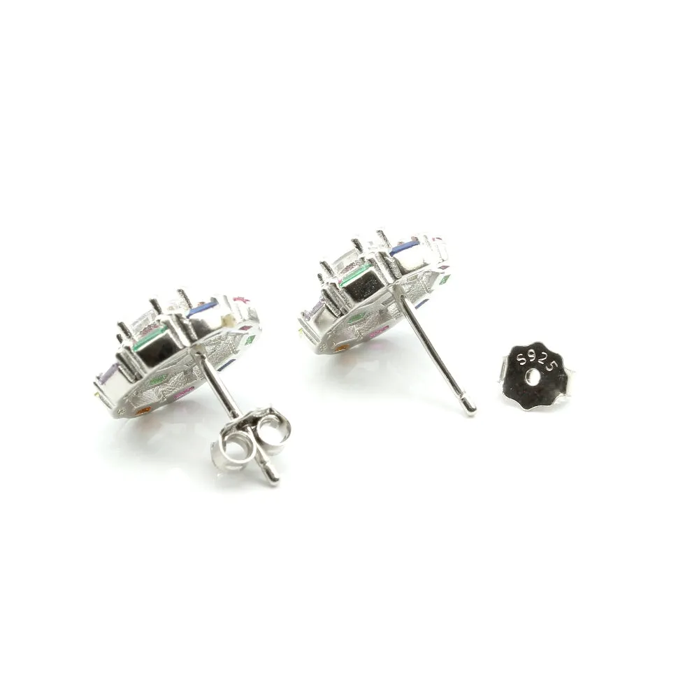 Real Solid 925 Silver CZ Stud Platinum Finish Earring