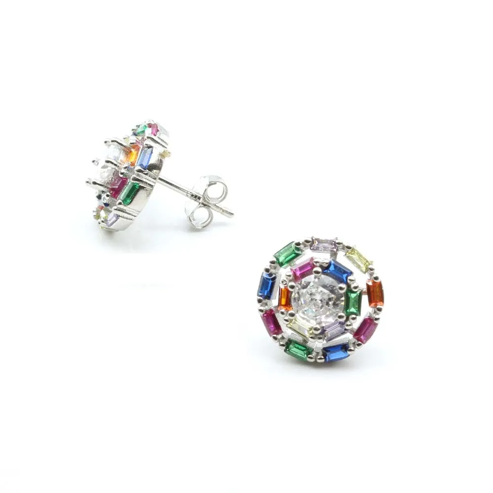 Real Solid 925 Silver CZ Stud Platinum Finish Earring