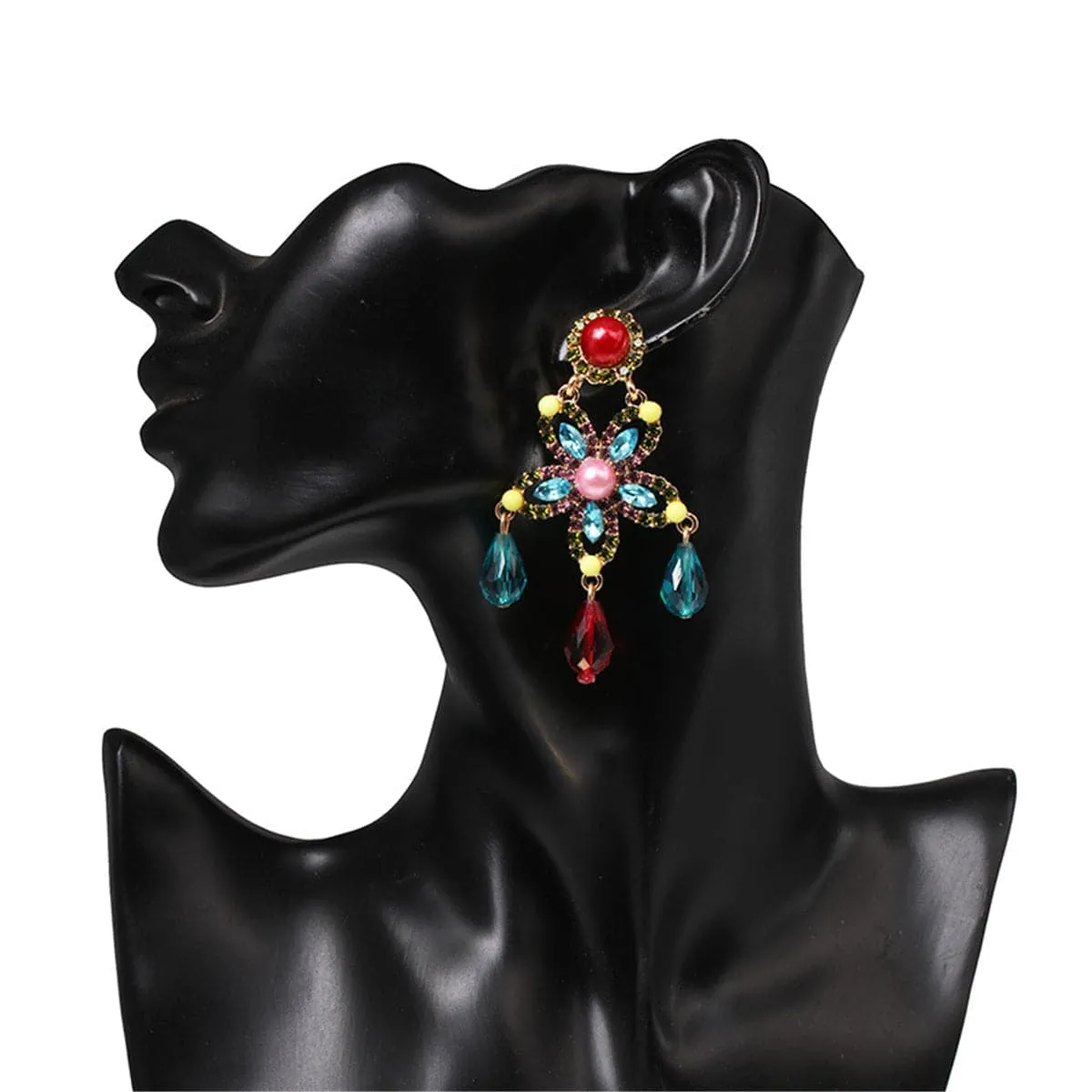 Red & Blue Crystal Pearl Star Drop Earrings