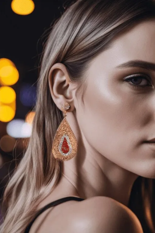 Red and Gold Crystal Sterling Silver Teardrop Statement Earring