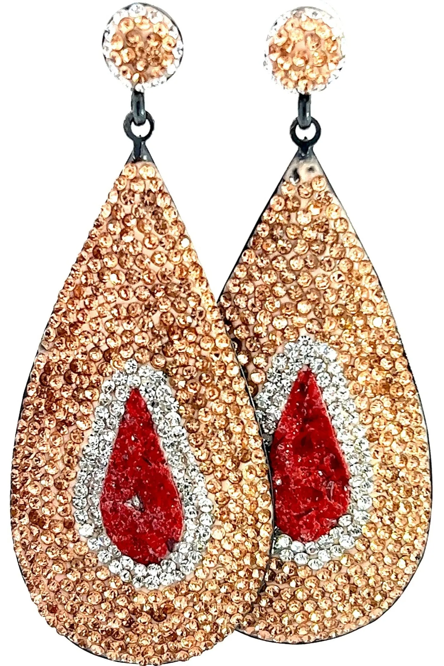 Red and Gold Crystal Sterling Silver Teardrop Statement Earring