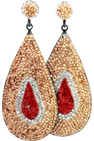 Red and Gold Crystal Sterling Silver Teardrop Statement Earring