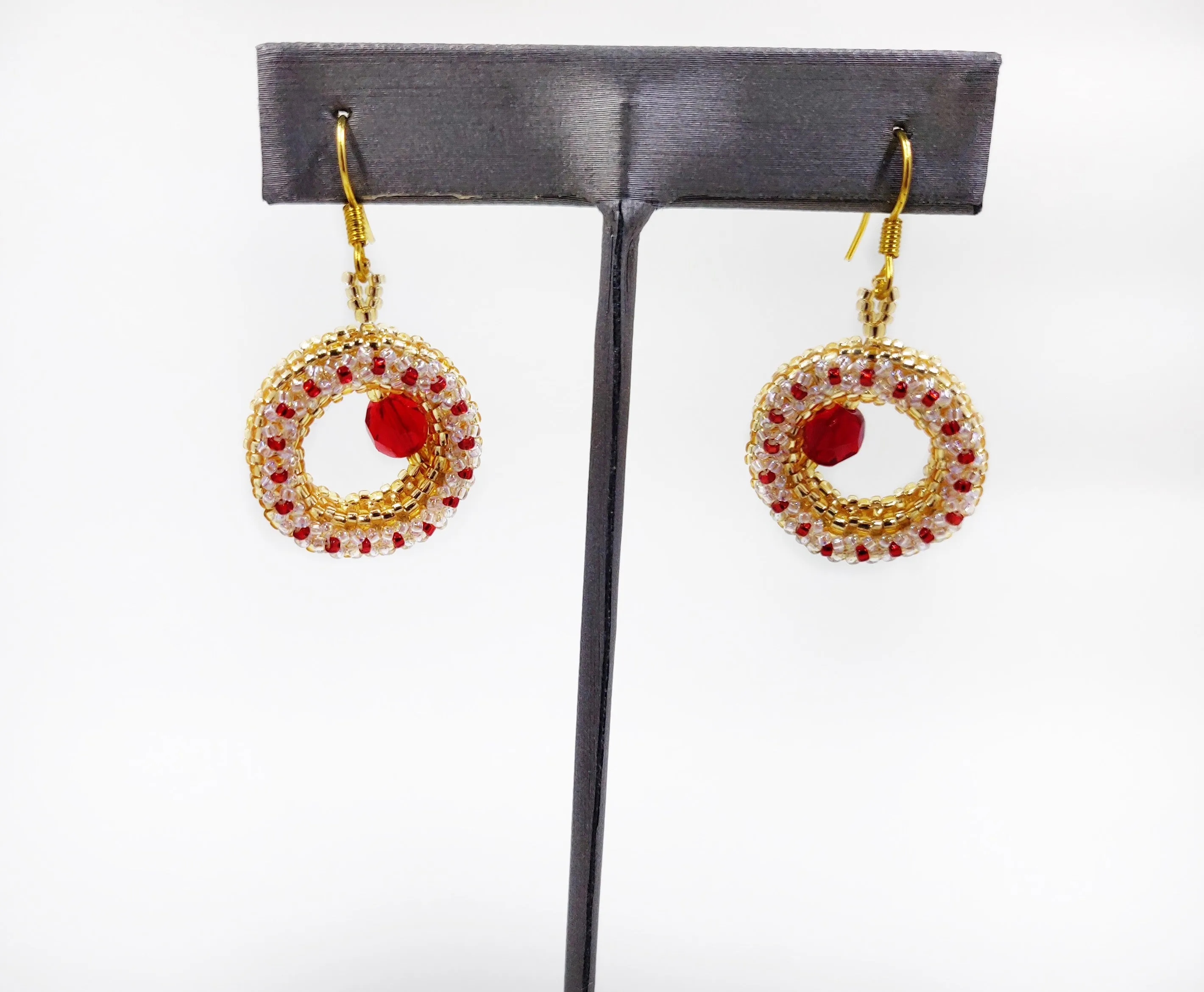 Red and Silver Beaded Earrings