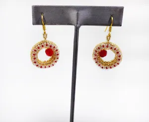 Red and Silver Beaded Earrings