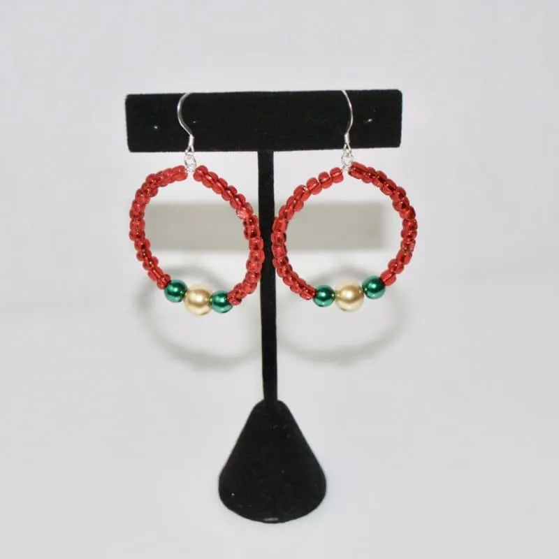 Red Beaded Hoop Earrings