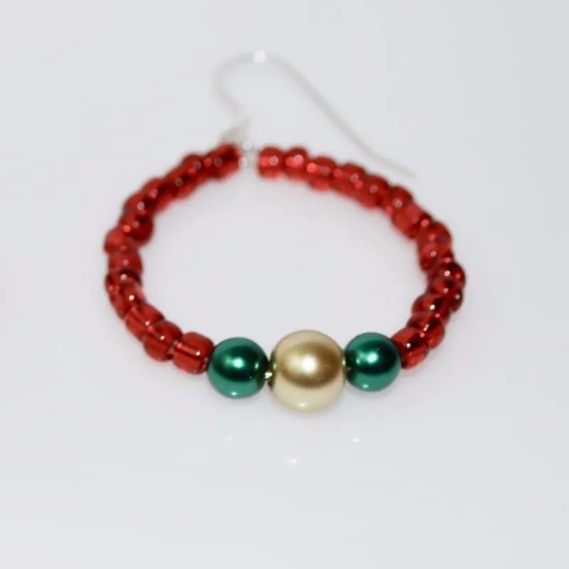 Red Beaded Hoop Earrings