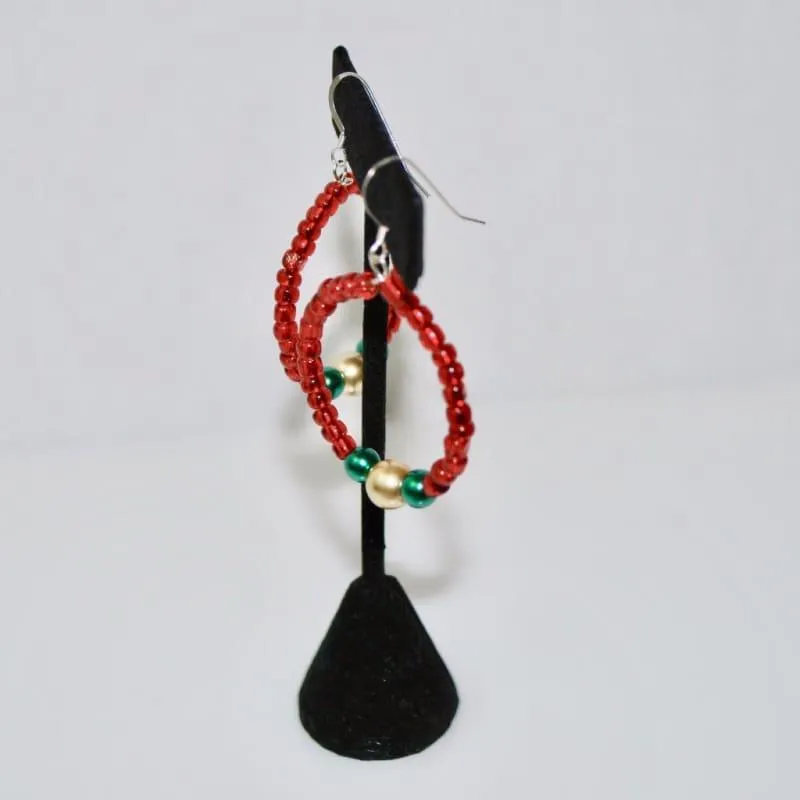 Red Beaded Hoop Earrings
