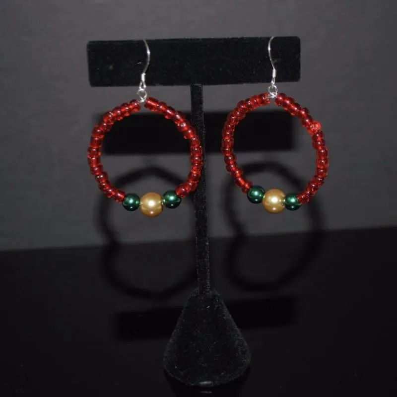 Red Beaded Hoop Earrings