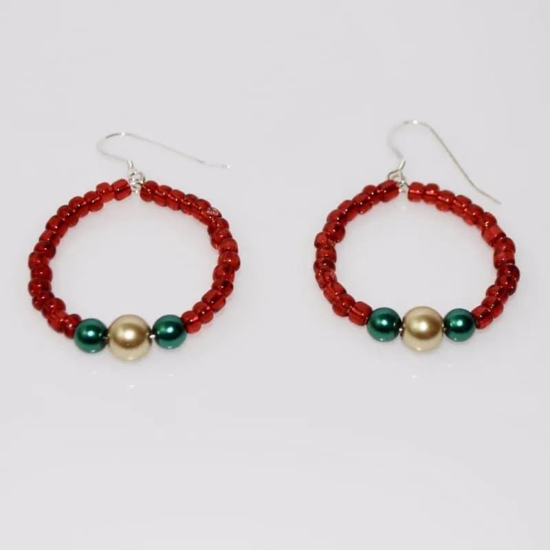 Red Beaded Hoop Earrings