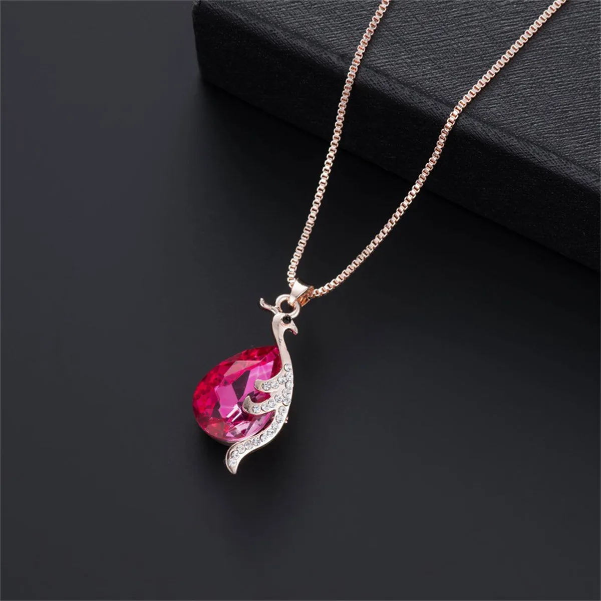 Red Crystal & Cubic Zirconia Peacock Pendant Necklace & Earrings