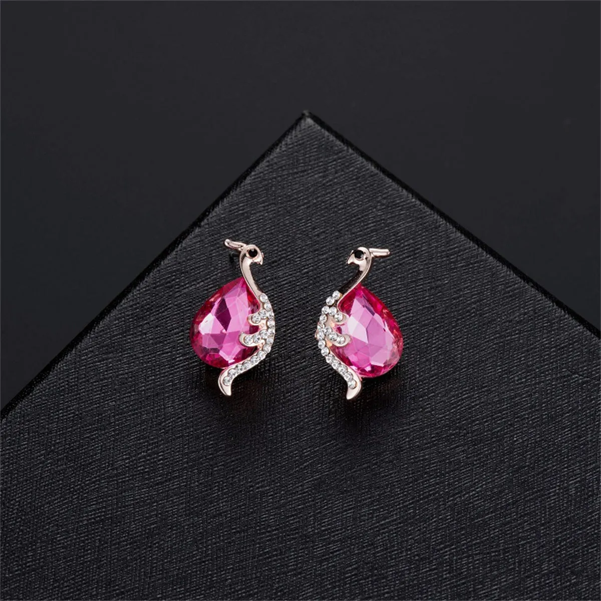 Red Crystal & Cubic Zirconia Peacock Pendant Necklace & Earrings