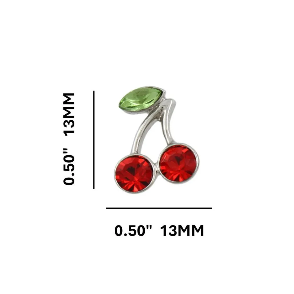 Red Crystal Cherries with Green Crystal Leaf Earring - REC919