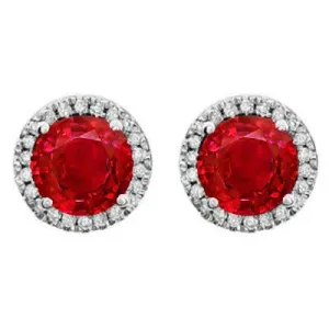 Red Ruby With Natural Earth Mined Diamonds 9.10 Ct. Studs Earrings White Gold 14K