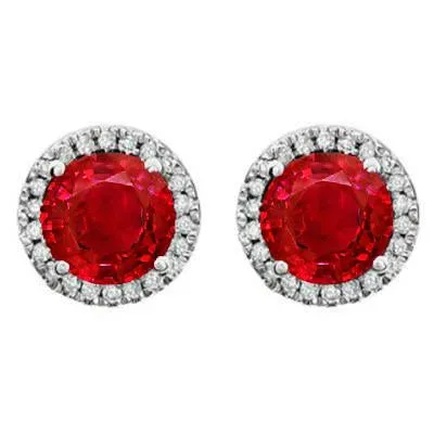 Red Ruby With Natural Earth Mined Diamonds 9.10 Ct. Studs Earrings White Gold 14K