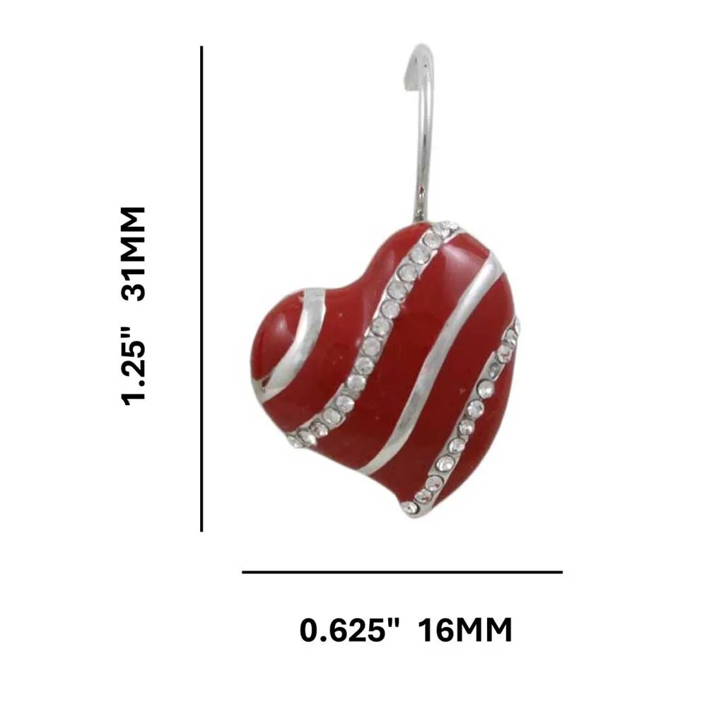 Red with Silver and Crystal Stripes Heart Pierced Earring - REE950