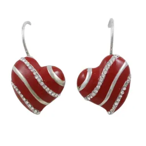 Red with Silver and Crystal Stripes Heart Pierced Earring - REE950