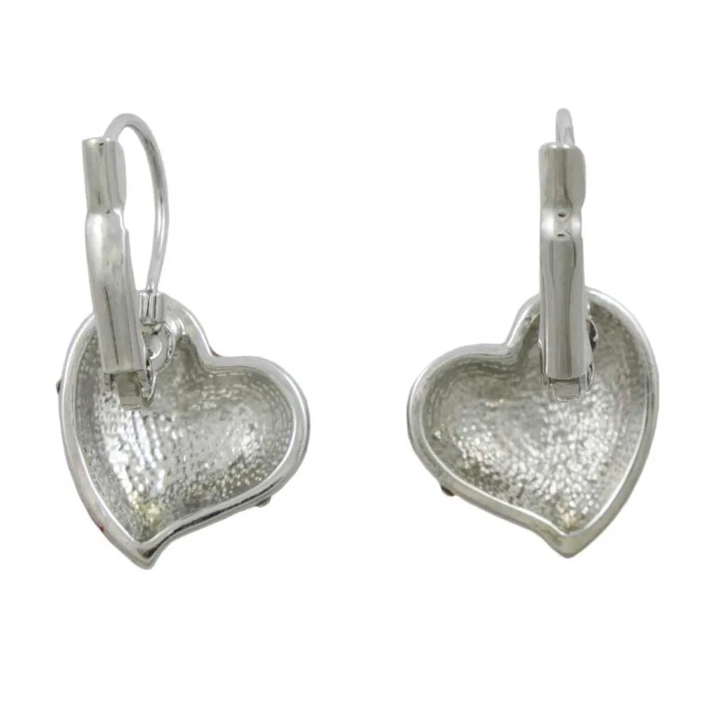 Red with Silver and Crystal Stripes Heart Pierced Earring - REE950