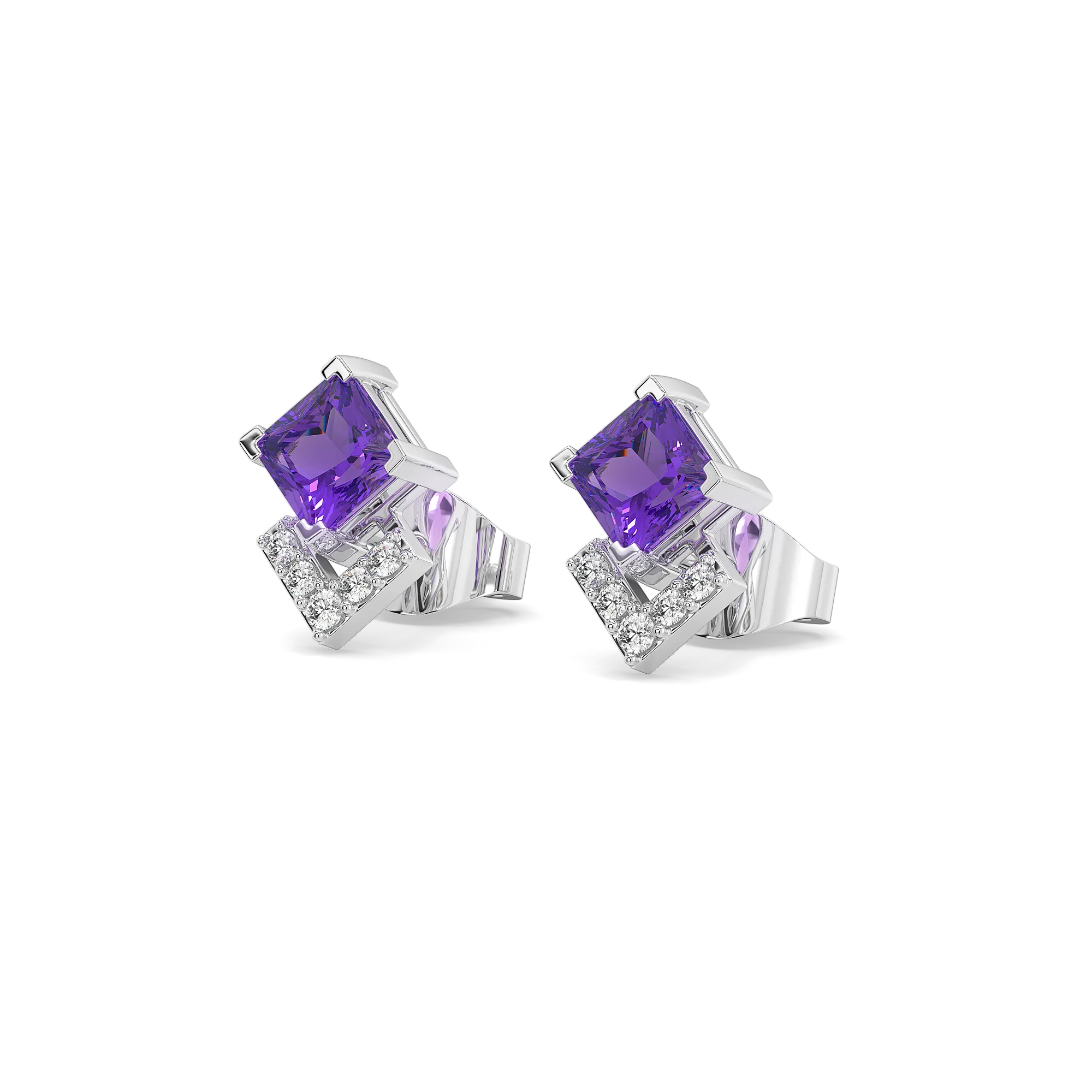 Regal Amethyst Studs - Lab Diamond Earrings