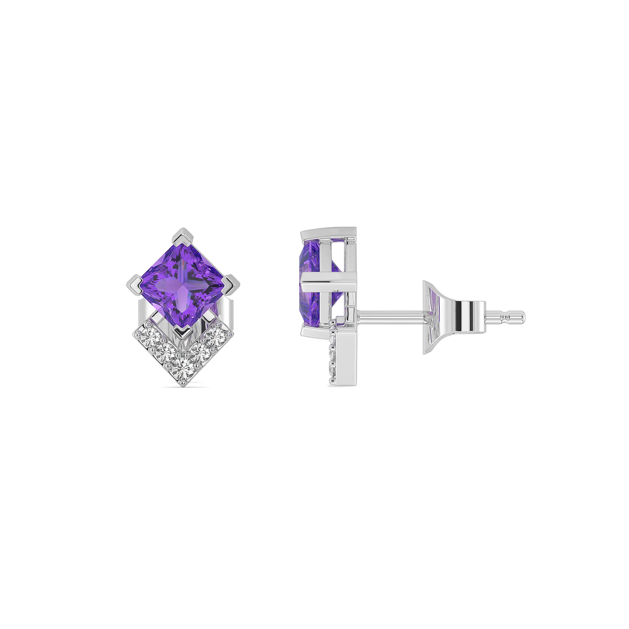 Regal Amethyst Studs - Lab Diamond Earrings