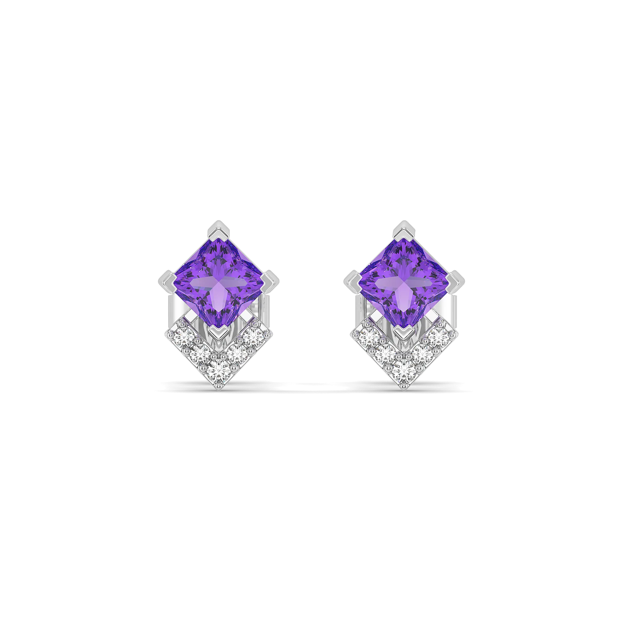 Regal Amethyst Studs - Lab Diamond Earrings