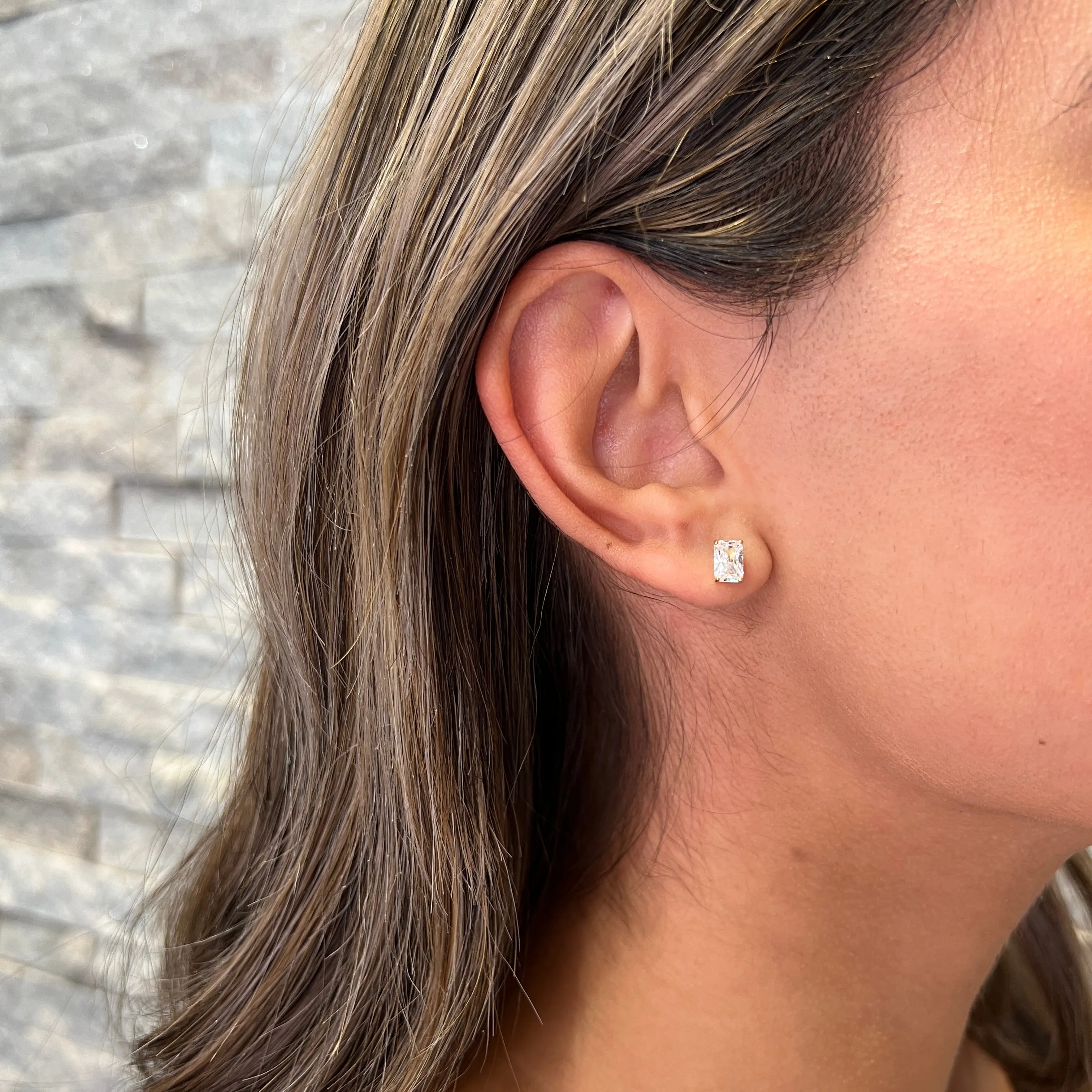 Reign Sterling Silver 18K Gold Plated Emerald CZ Stud Earrings