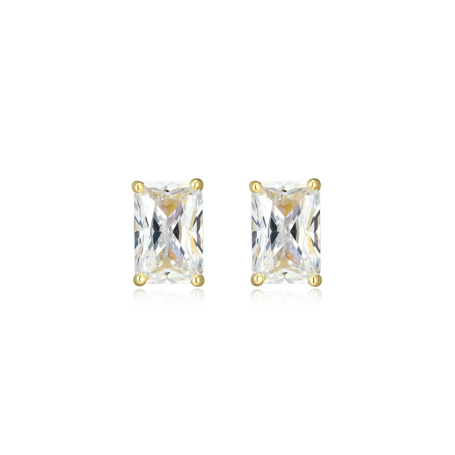 Reign Sterling Silver 18K Gold Plated Emerald CZ Stud Earrings