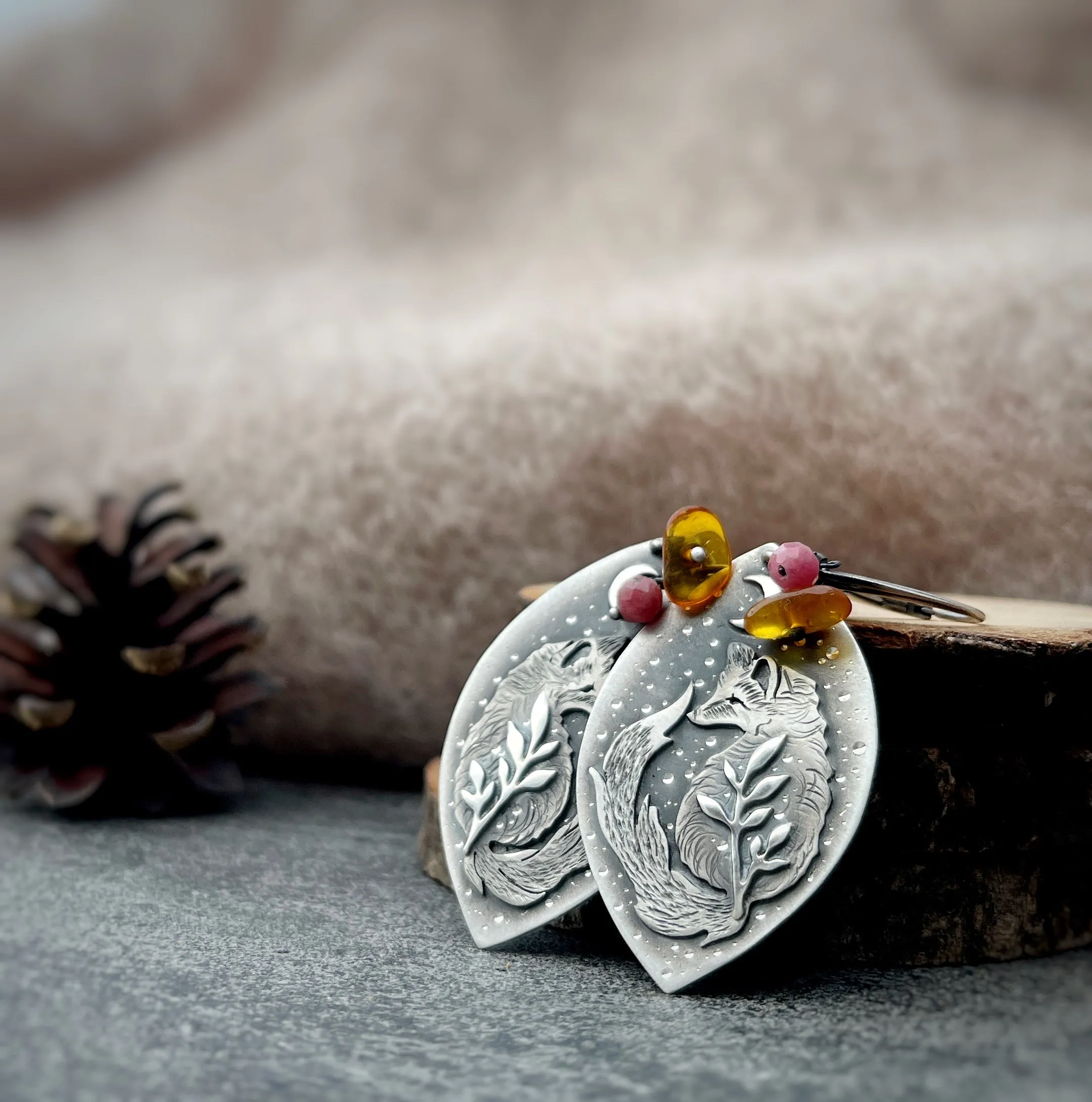 RESERVED Fox & Amber Earrings