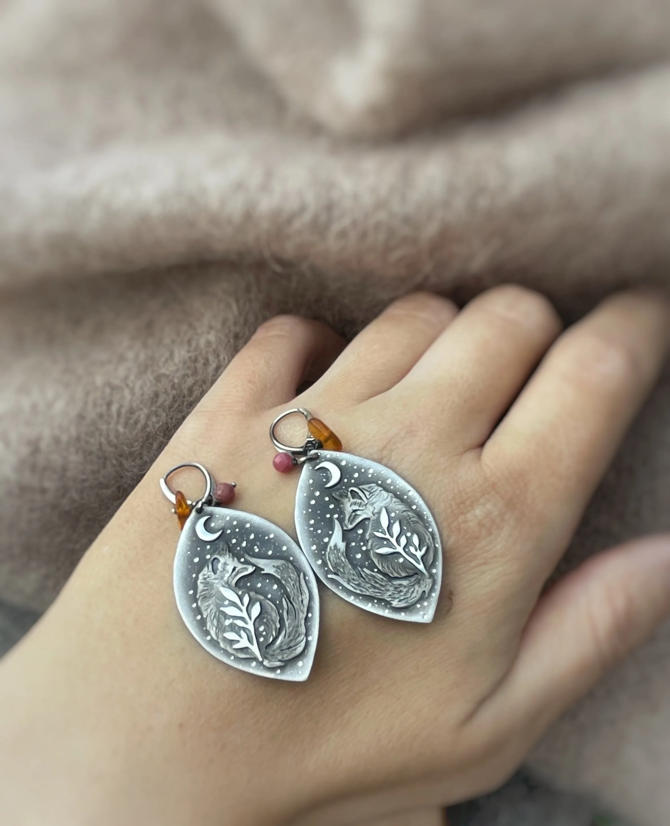 RESERVED Fox & Amber Earrings
