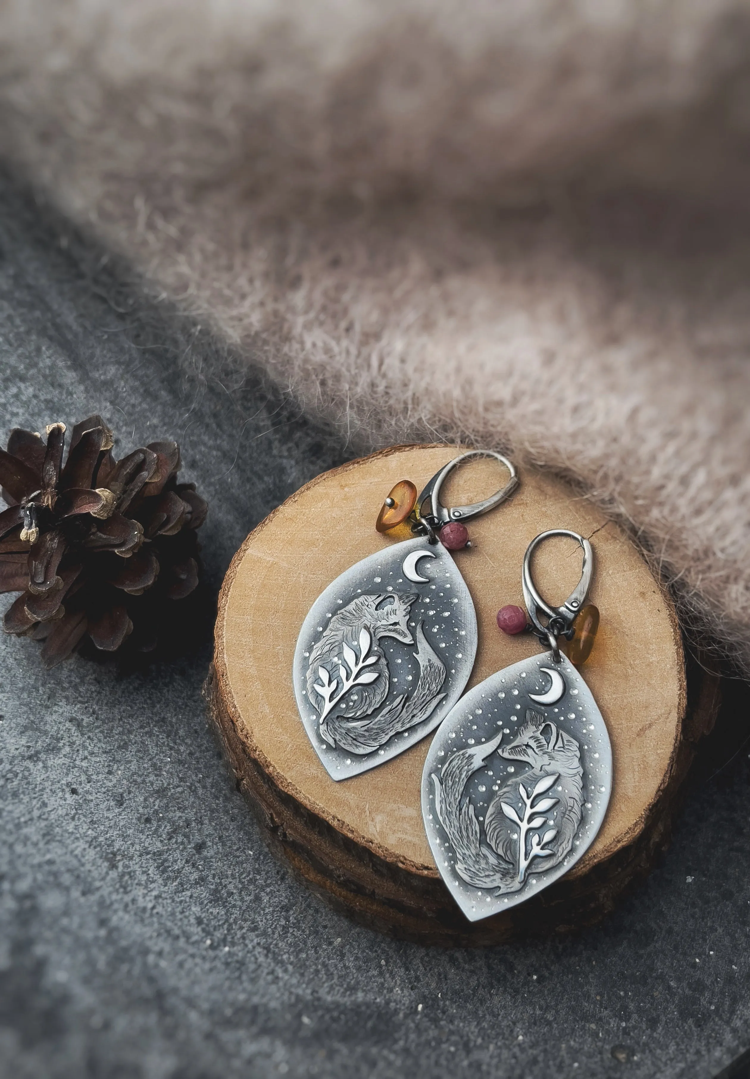 RESERVED Fox & Amber Earrings