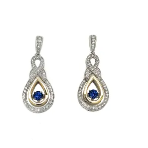 'Rocking Created Blue Sapphire' 10K Gold and Silver Earrings White Sapphire Details